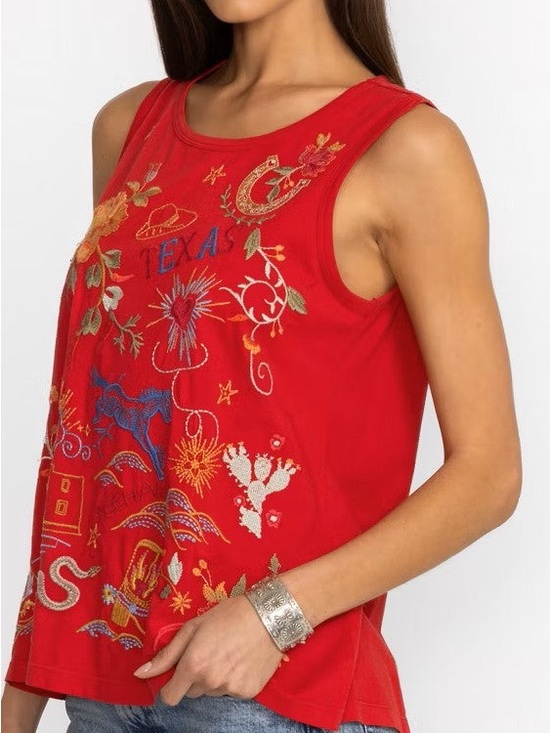 Johnny Was Tops - Johnny was Texas tank Red Embroidered Sleeveless Women's Tank Top never worn NWT